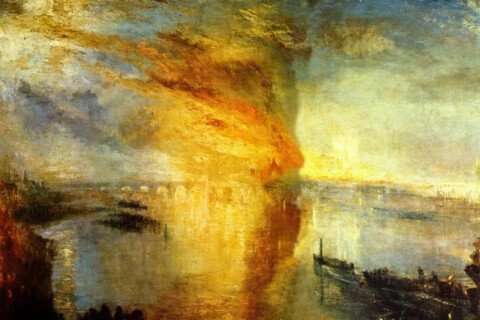 Dipinto di William Turner che rappresenta una città in fiamme
