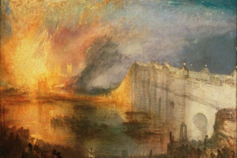 Dipinto di William Turner che rappresenta una città in fiamme